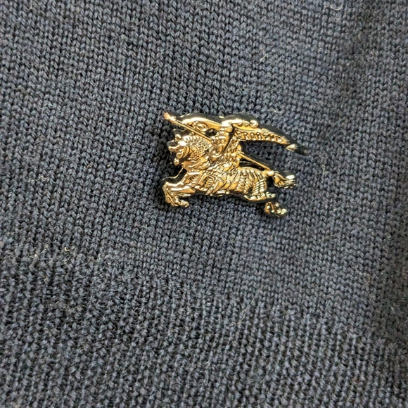 Burberry London V-Neck Blue Wool Sweater Bow Tie Front Neck Women's Sz Large - Picture 7 of 10